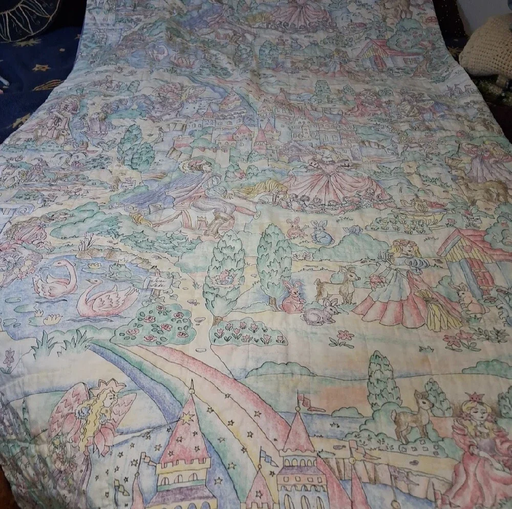 Home Made Purple Patchwork Princess-Themed Quilt - Reversable..